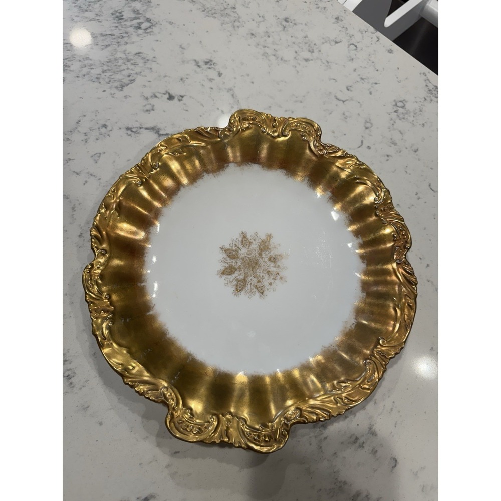 Antique LS&S Limoges Porcelain Plate with Snowflake Design Gold Rim